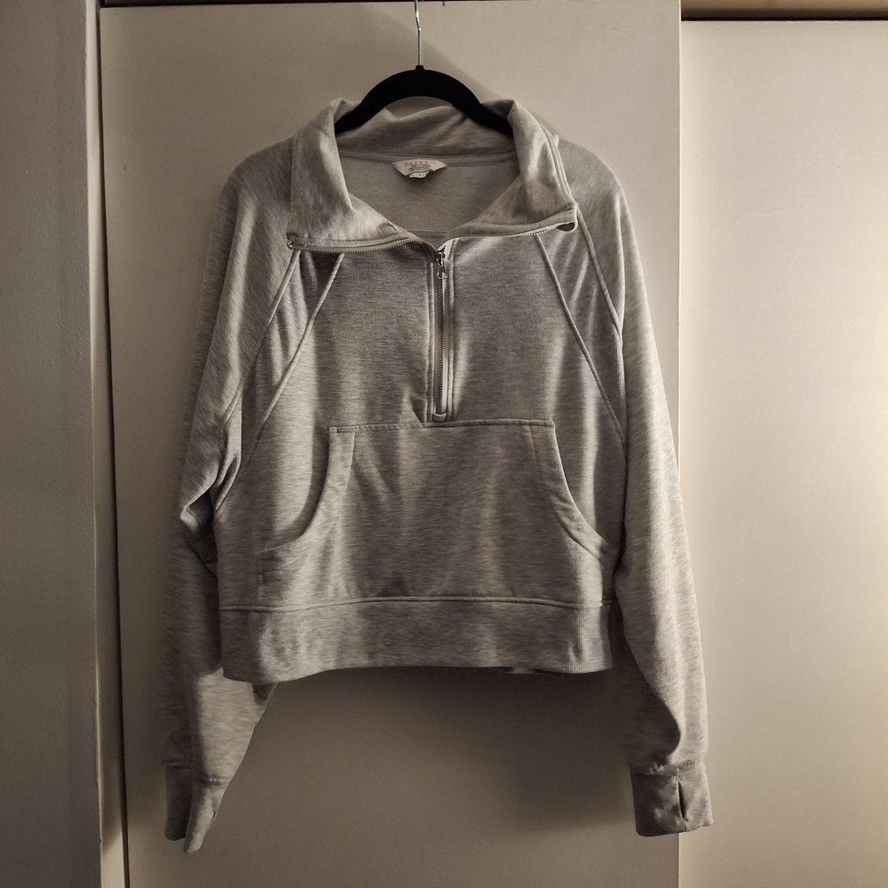 Danskin Womem's Gray Polo Collar Cropped Sweatshirt